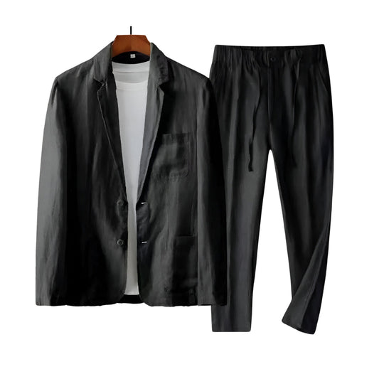 Jasper | Linen herenpak voor lente/zomer in de kleur Zwart voor heren in Formal stijl ideaal voor de lente.