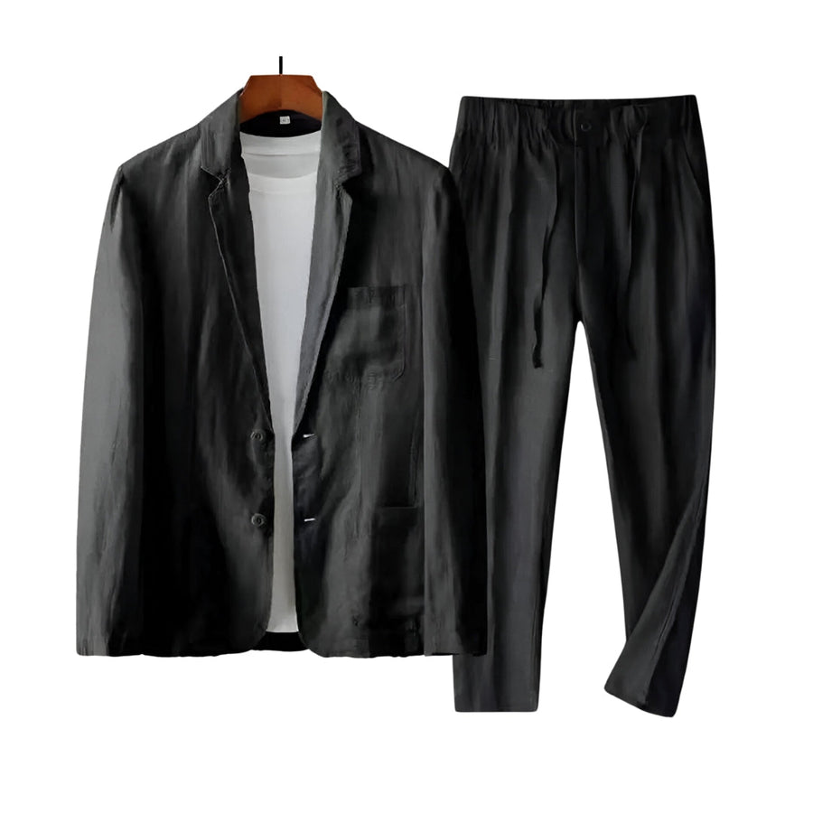 Jasper | Linen herenpak voor lente/zomer in de kleur Zwart voor heren in Formal stijl ideaal voor de lente.