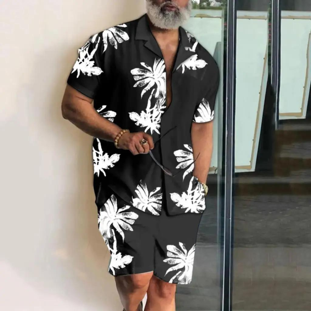 Jelle | Oversized strand heren set in de kleur Zwart voor heren in Beach stijl ideaal voor de zomer.