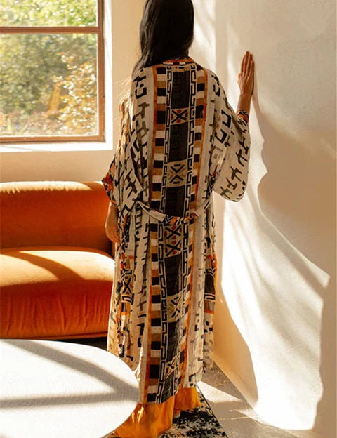 Boho bedrukte kimono strandjas - perfect voor een trendy boho-chic look en ultiem comfort tijdens warme zomerdagen.