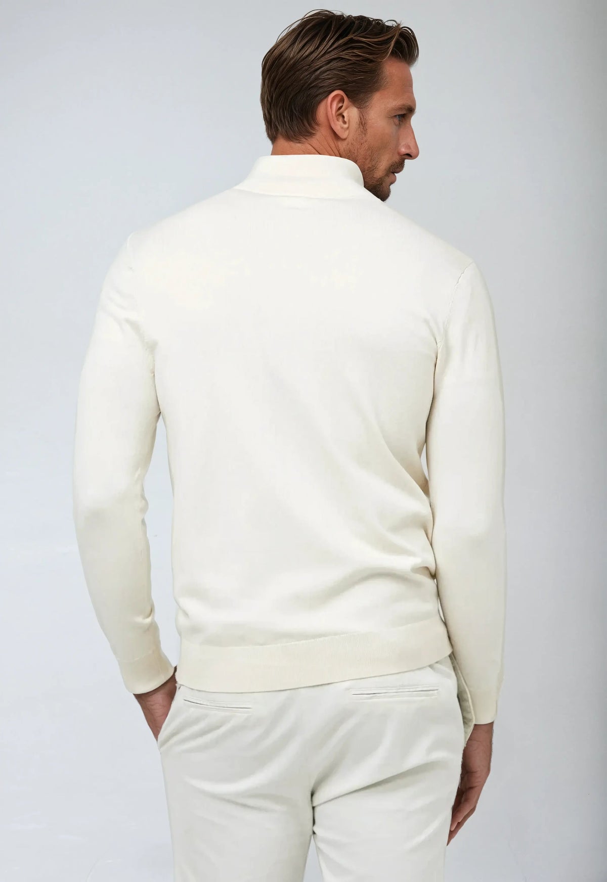 Elise | Stijlvolle Witte Sweater met Halve Rits