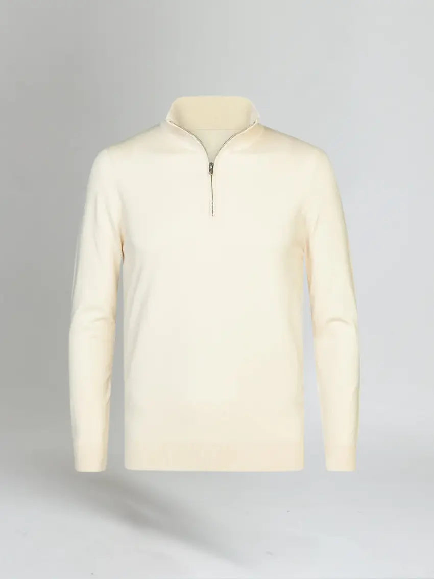 Elise | Stijlvolle Witte Sweater met Halve Rits