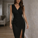Midi jurk met V-hals en wrap detail
