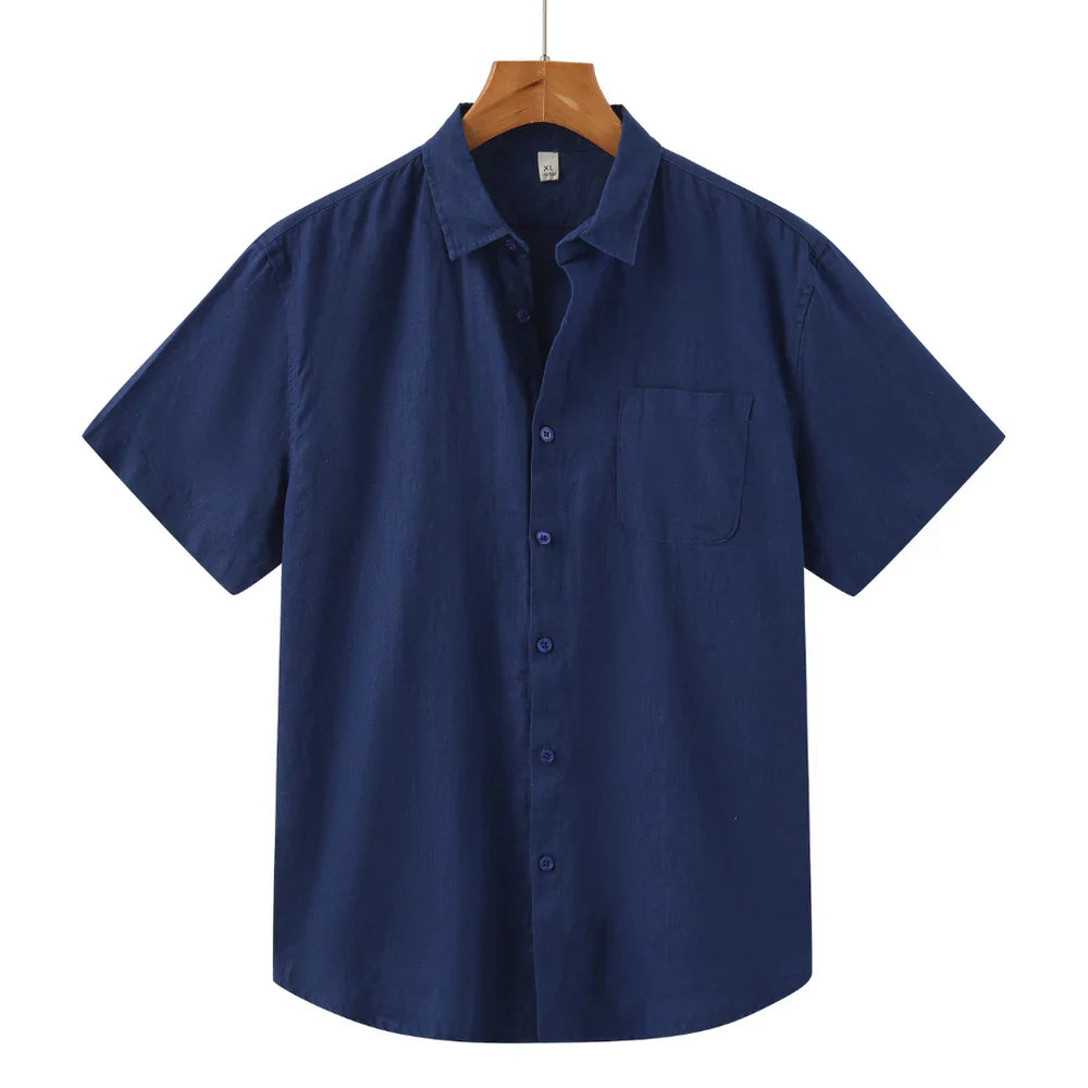 John | Linnen overhemd (korte mouw) in de kleur Blauw voor in stijl ideaal voor de zomer.
