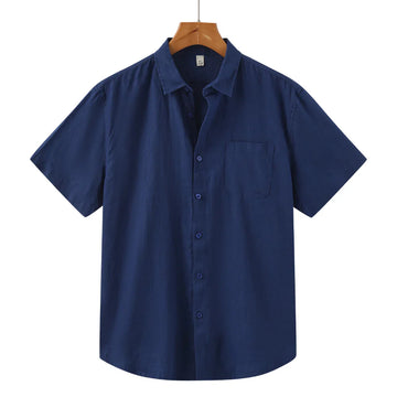John | Linnen overhemd (korte mouw) in de kleur Blauw voor in stijl ideaal voor de zomer.