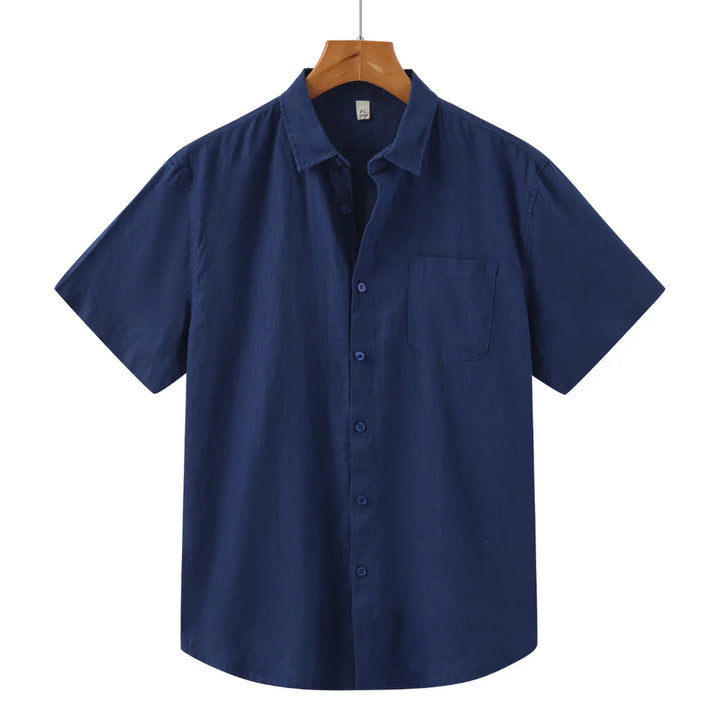 John | Linnen overhemd (korte mouw) in de kleur Blauw voor in stijl ideaal voor de zomer.
