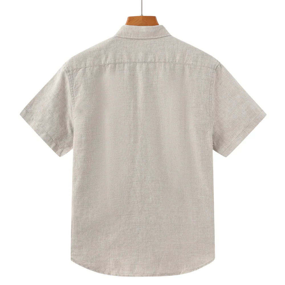 John | Linnen overhemd (korte mouw) in de kleur Beige voor in stijl ideaal voor de zomer.
