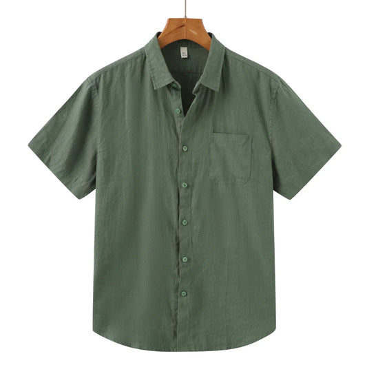 John | Linnen overhemd (korte mouw) in de kleur Groen voor in stijl ideaal voor de zomer.