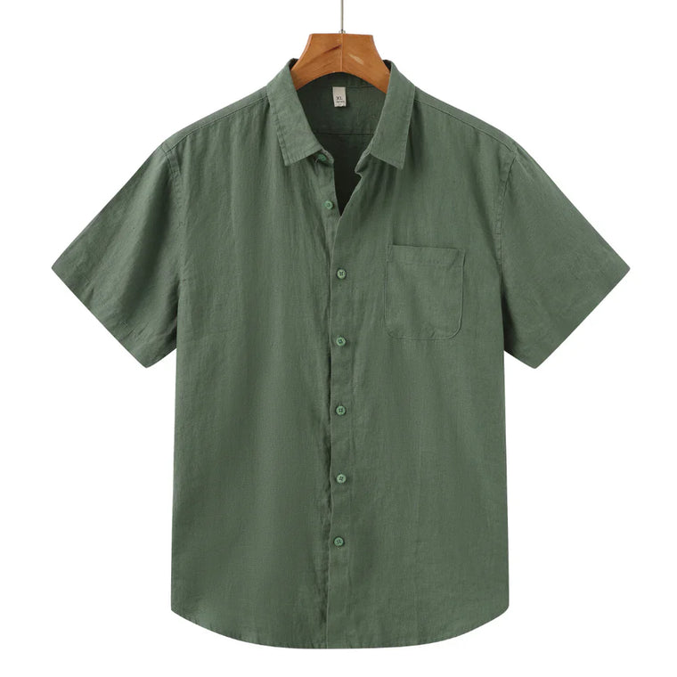 John | Linnen overhemd (korte mouw) in de kleur Groen voor in stijl ideaal voor de zomer.