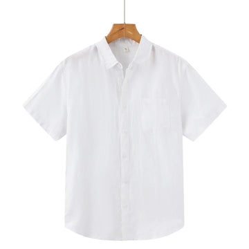 John | Linnen overhemd (korte mouw) in de kleur Wit voor in stijl ideaal voor de zomer.