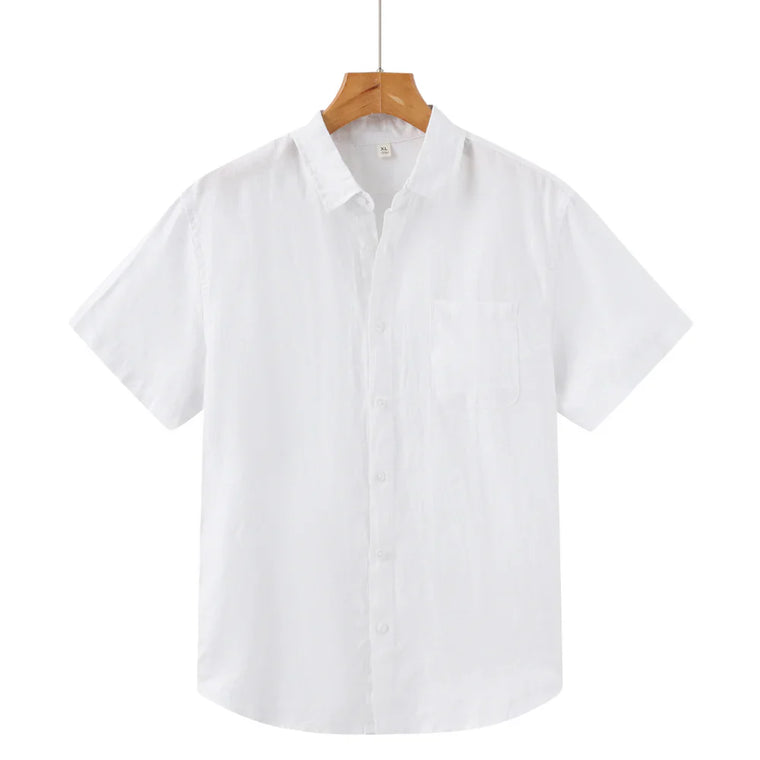 John | Linnen overhemd (korte mouw) in de kleur Wit voor in stijl ideaal voor de zomer.