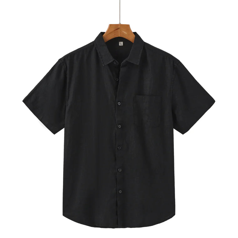 John | Linnen overhemd (korte mouw) in de kleur Zwart voor in stijl ideaal voor de zomer.