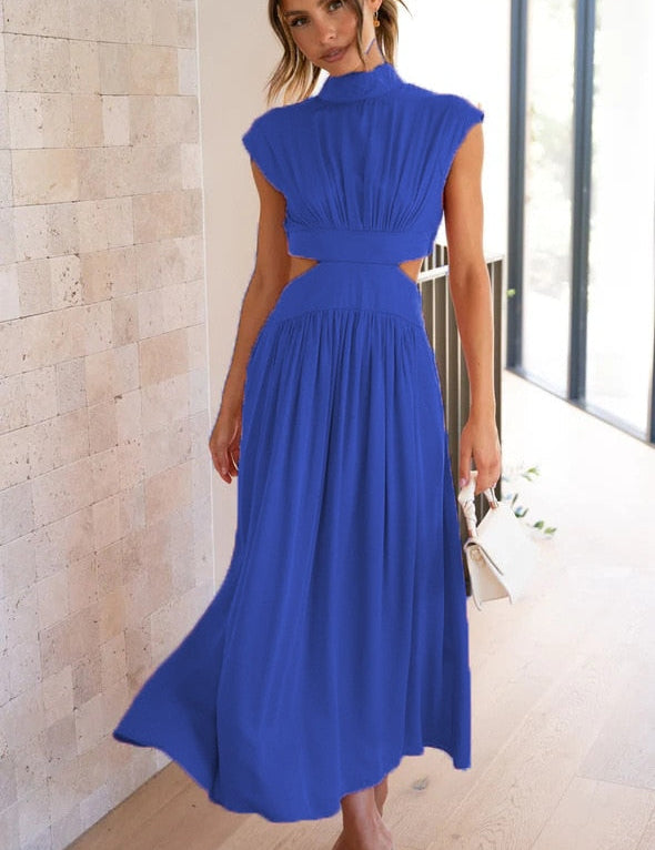 Jolijn | Elegante maxi jurk in de kleur Donkerblauw voor dames in stijl ideaal voor de herfst.