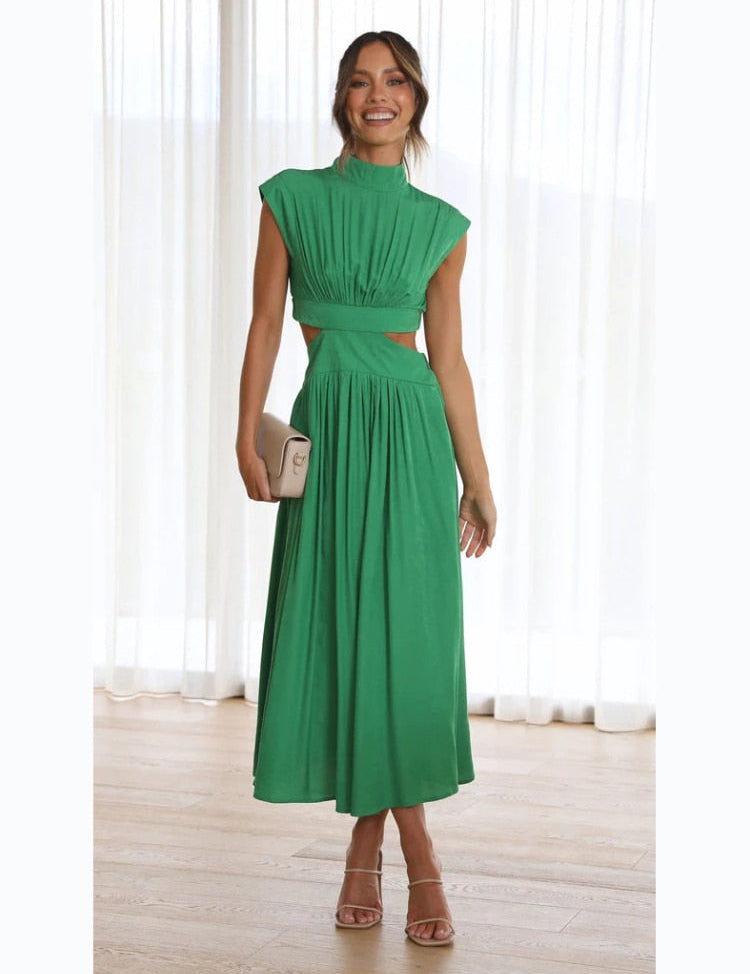 Jolijn | Elegante maxi jurk in de kleur Groen voor dames in stijl ideaal voor de herfst.