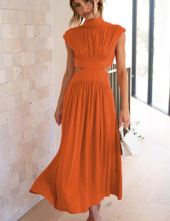 Jolijn | Elegante maxi jurk in de kleur Oranje voor dames in stijl ideaal voor de herfst.
