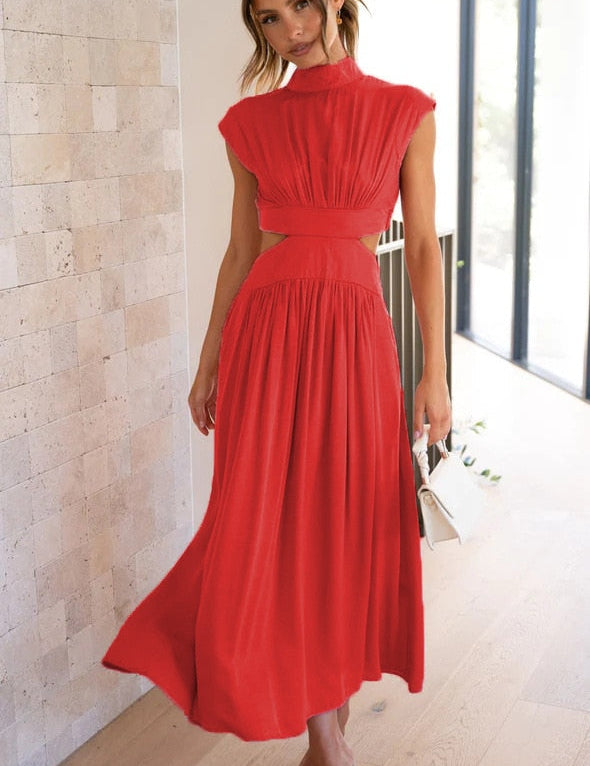 Jolijn | Elegante maxi jurk in de kleur Rood voor dames in stijl ideaal voor de herfst.