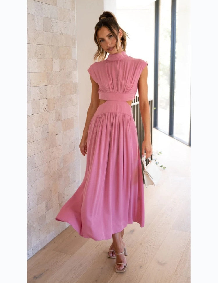 Jolijn | Elegante maxi jurk in de kleur Roze voor dames in stijl ideaal voor de herfst.