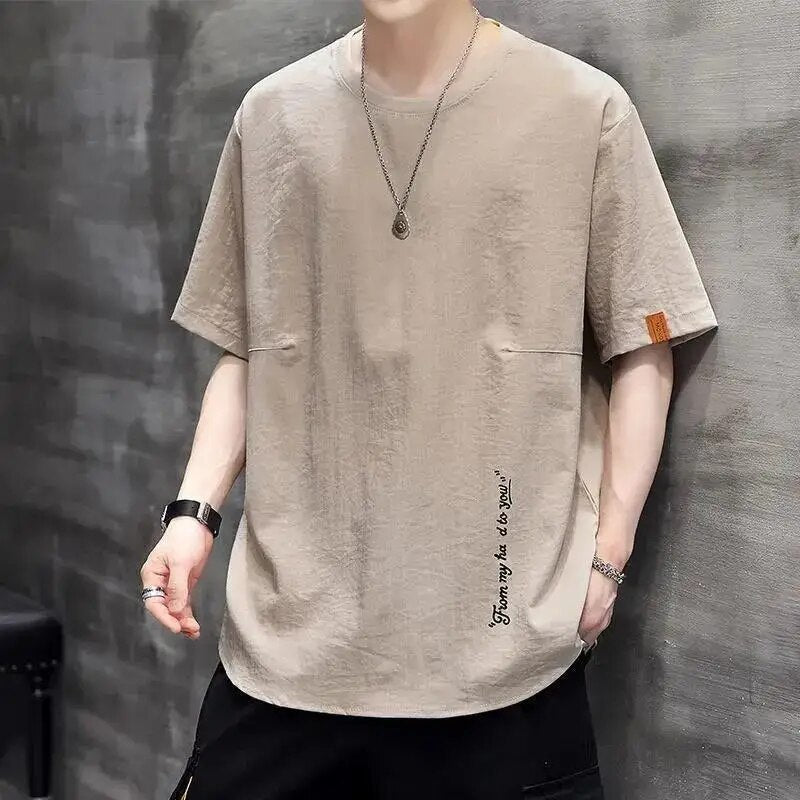 Joost | Casual T-shirts met ronde nek in de kleur Khaki voor heren in stijl ideaal voor de lente.
