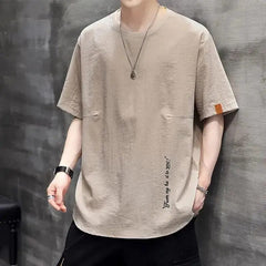 Joost | Casual T-shirts met ronde nek in de kleur Khaki voor heren in stijl ideaal voor de lente.