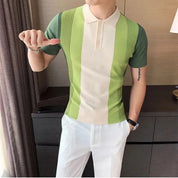 Jordin | Gestreept poloshirt met slanke pasvorm in de kleur Groen voor heren in Smart-casual stijl ideaal voor de zomer.