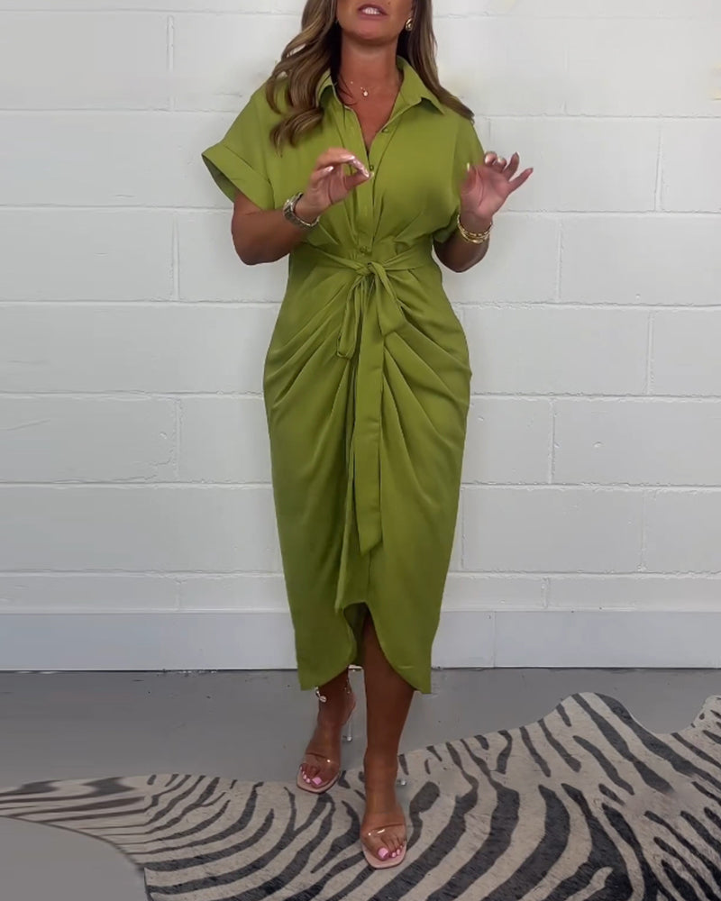José | Elegante geplooide jurk met decolleté in de kleur Groen voor dames in stijl ideaal voor de lente.