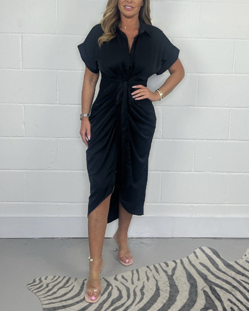 José | Elegante geplooide jurk met decolleté in de kleur Zwart voor dames in stijl ideaal voor de lente.