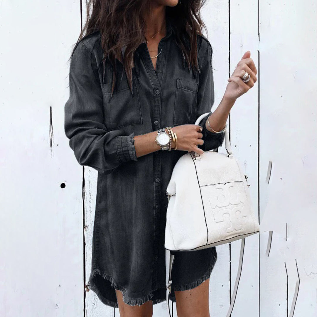Josefine | Zomerjurk voor moderne vrouw in de kleur Zwart voor dames in stijl ideaal voor de herfst.