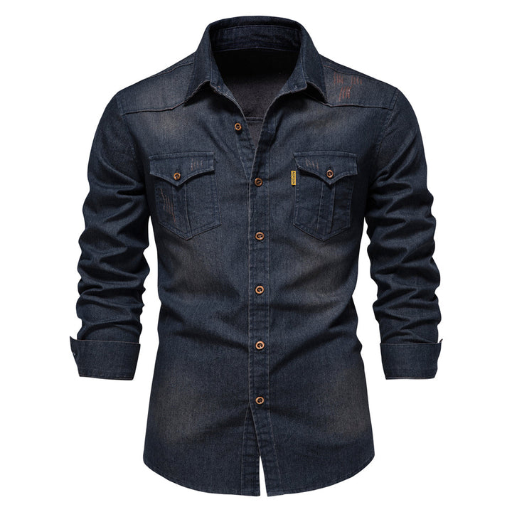 Julian | Casual denim herenoverhemd in de kleur Marineblauw voor heren in Heritage stijl ideaal voor de herfst.