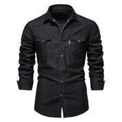 Julian | Casual denim herenoverhemd in de kleur Zwart voor heren in Heritage stijl ideaal voor de herfst.