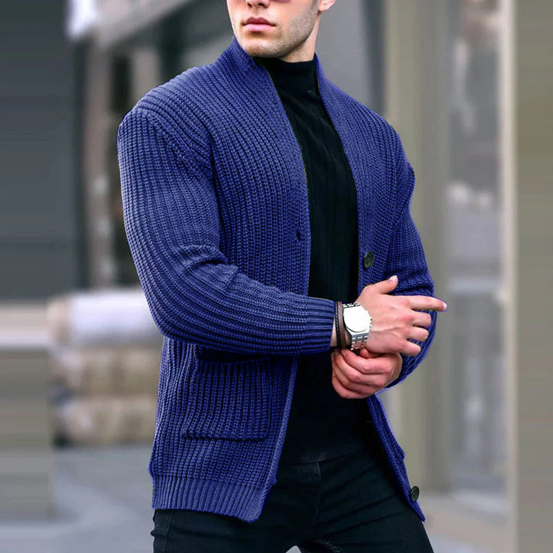 Julius | Warm gebreide slim-fit vest voor mannen in de kleur Donkerblauw voor heren in Formal stijl geschikt voor alle seizoenen.