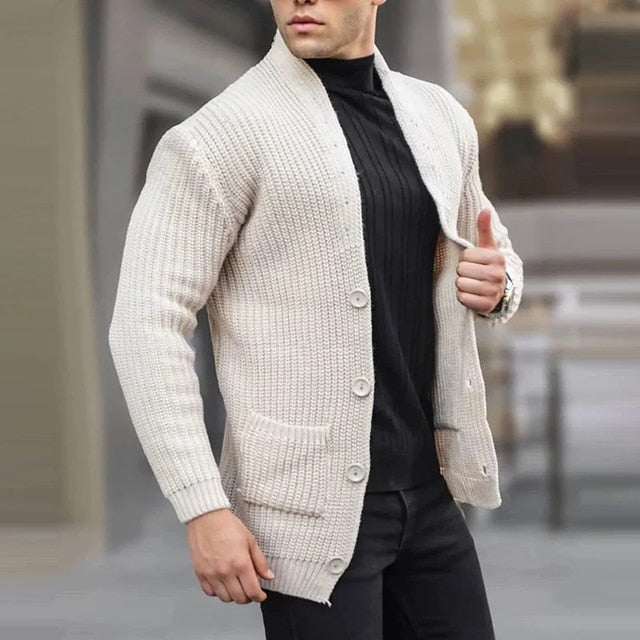 Julius | Warm gebreide slim-fit vest voor mannen in de kleur Wit voor heren in Formal stijl geschikt voor alle seizoenen.