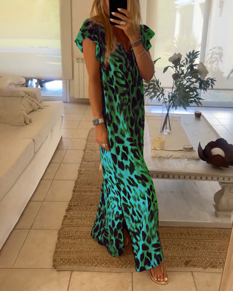 Jurk met korte mouwen in retrostijl in de kleur Groen voor dames in stijl ideaal voor de lente.