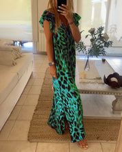 Jurk met korte mouwen in retrostijl in de kleur Groen voor dames in stijl ideaal voor de lente.
