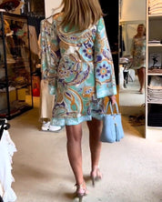 Jurk met print en ronde halslijn in de kleur Blauw voor dames in stijl ideaal voor de herfst.