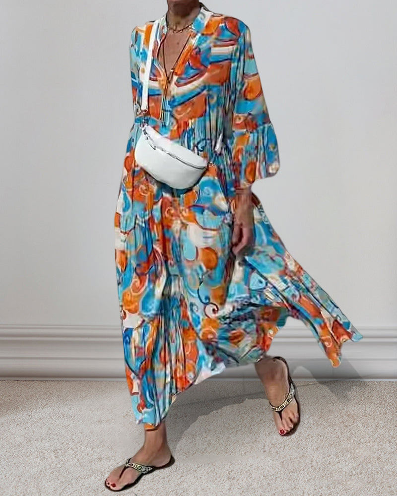 Jurk met vlotte print en V-hals in de kleur Blauw voor dames in stijl ideaal voor de lente.