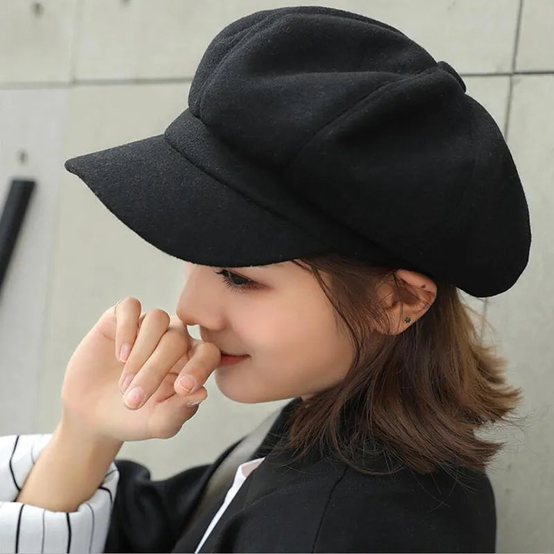 Kasey | Vintage & stijlvolle newsboy pet in de kleur Zwart voor dames in Heritage stijl