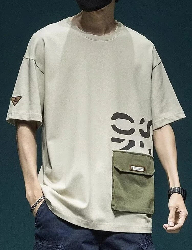 Katoenen T-shirts met Letterprint in de kleur Khaki voor heren in stijl ideaal voor de herfst.