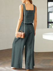Katrien | Wijde pantalonset in de kleur Zwart voor dames in Formal stijl ideaal voor de zomer.