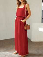 Katrien | Wijde pantalonset in de kleur Zwart voor dames in Formal stijl ideaal voor de zomer.