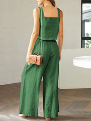 Katrien | Wijde pantalonset in de kleur Zwart voor dames in Formal stijl ideaal voor de zomer.