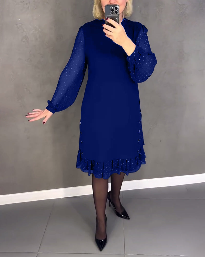 Langarmige elegante jurk met stippen in de kleur Blauw voor dames in stijl ideaal voor de herfst.