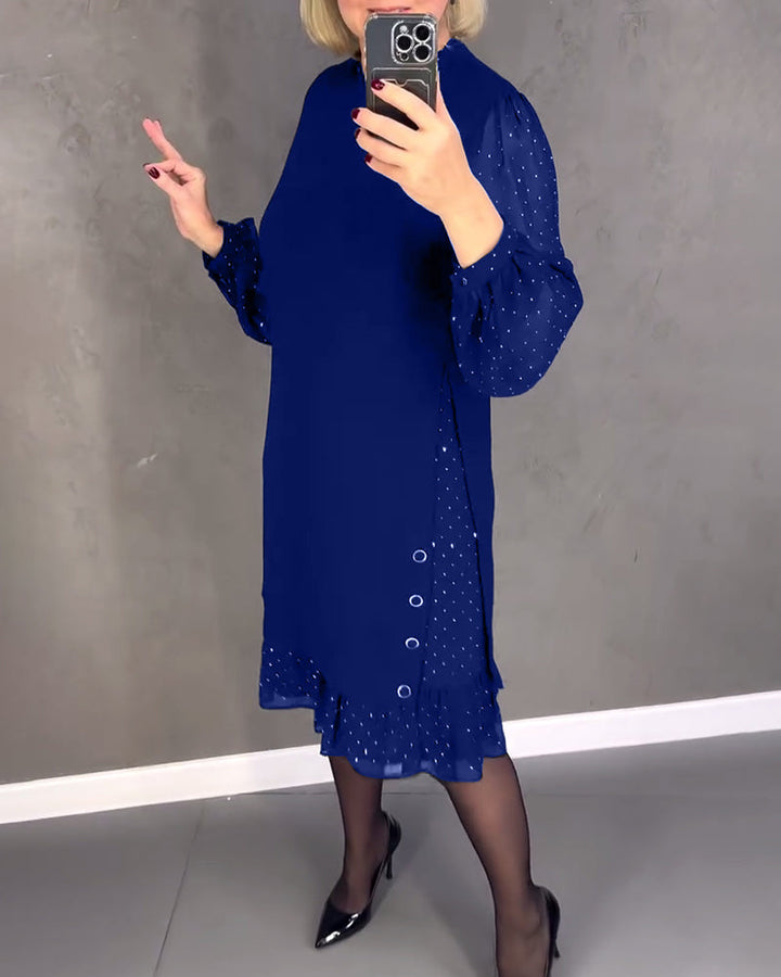 Langarmige elegante jurk met stippen in de kleur Zwart voor dames in stijl ideaal voor de herfst.