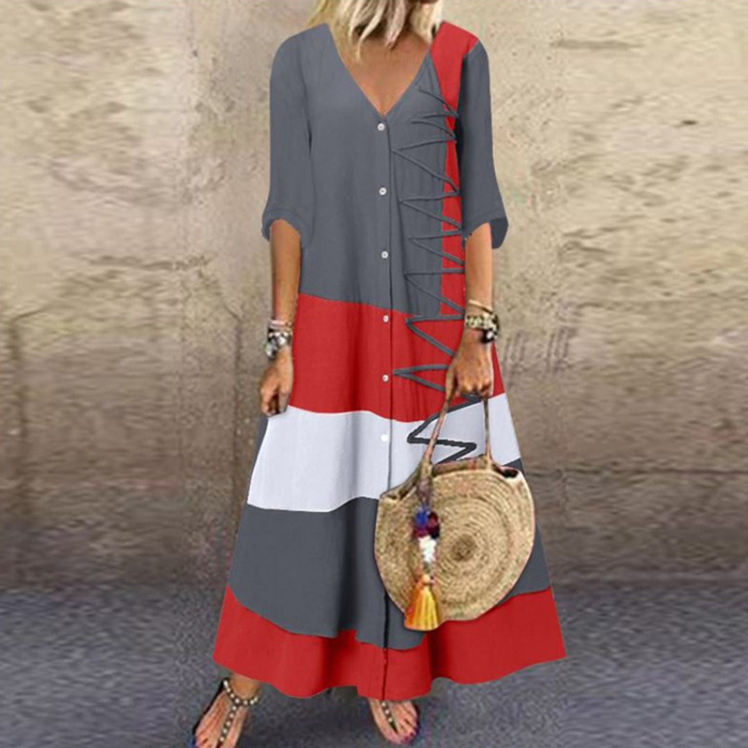 Lange jurk met elegante uitstraling in de kleur Grijs voor dames in stijl ideaal voor de lente.