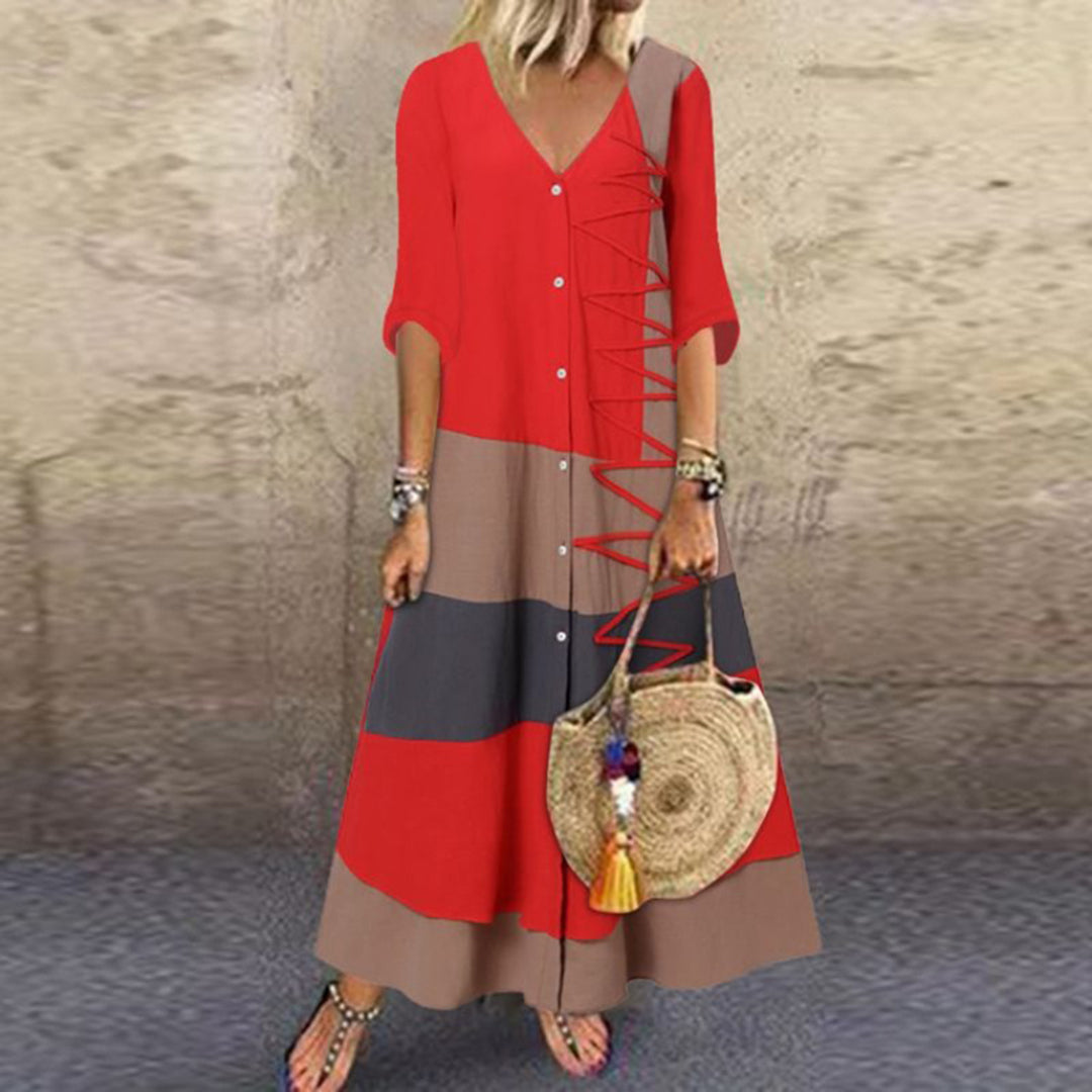 Lange jurk met elegante uitstraling in de kleur Rood voor dames in stijl ideaal voor de lente.