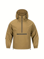 Een must-have voor mannen op zoek naar een casual jas met bescherming tegen wisselvallig weer. Deze windbreaker biedt comfort en stijl met een halve ritssluiting en capuchon, perfect voor dagelijks gebruik en outdoor activiteiten. Gemaakt van 100% polyester voor duurzaamheid en comfort.