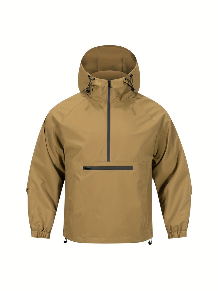 Een must-have voor mannen op zoek naar een casual jas met bescherming tegen wisselvallig weer. Deze windbreaker biedt comfort en stijl met een halve ritssluiting en capuchon, perfect voor dagelijks gebruik en outdoor activiteiten. Gemaakt van 100% polyester voor duurzaamheid en comfort.