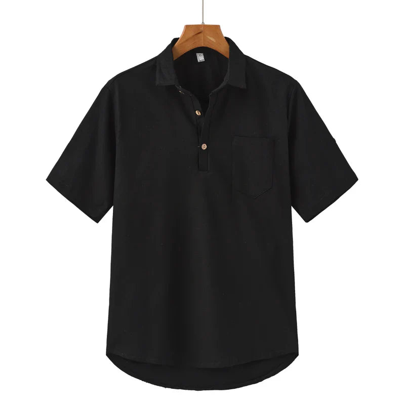 Lars | Linnen polo in de kleur Zwart voor in stijl ideaal voor de zomer.
