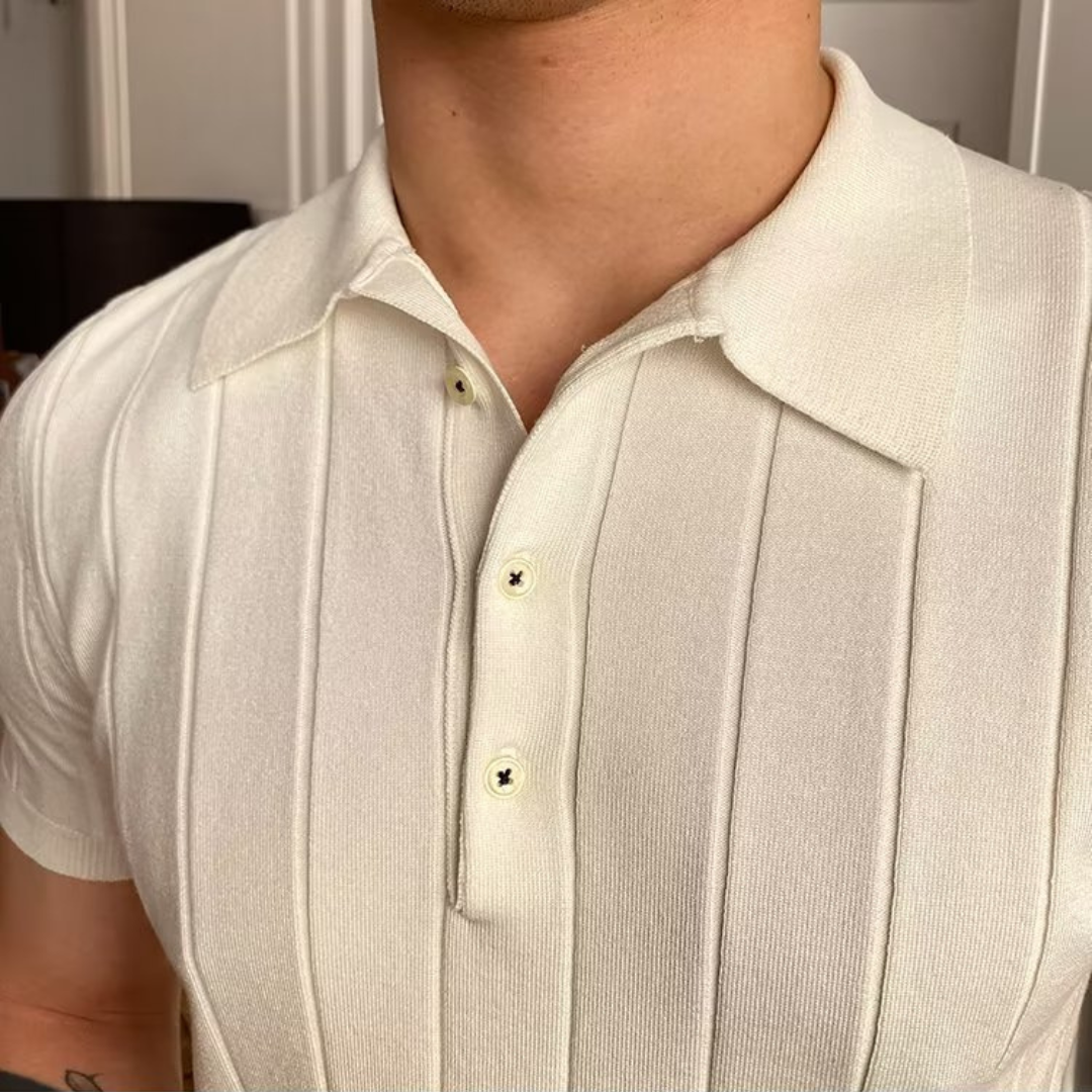 Lars | Ribgebreide katoenen polo in de kleur Wit voor heren in Smart-casual stijl geschikt voor alle seizoenen.
