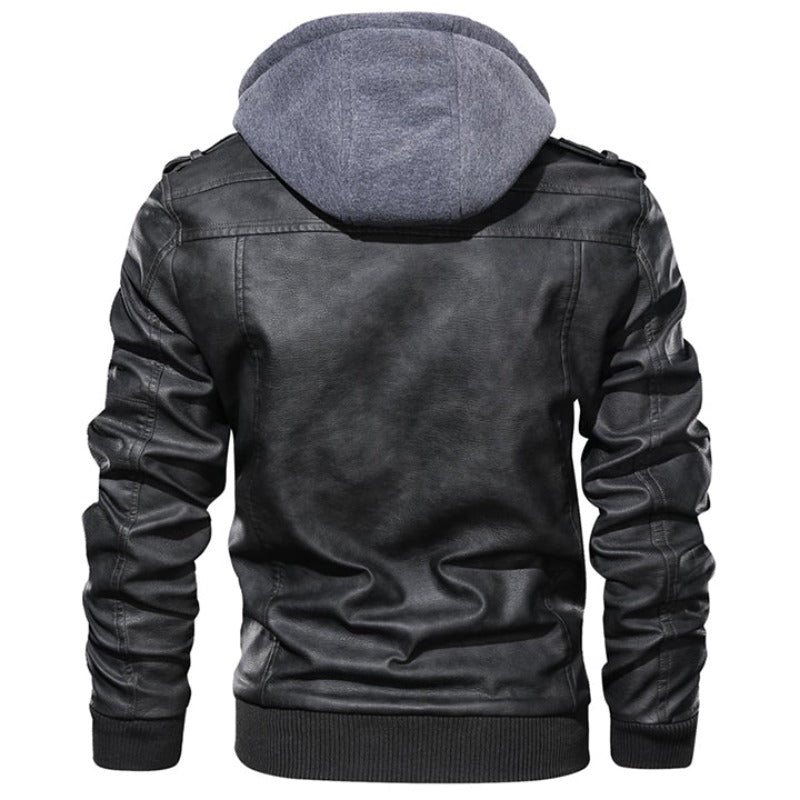 Leren Jack in met voering en capuchon voor mannen in de kleur Zwart voor heren in stijl ideaal voor de herfst.