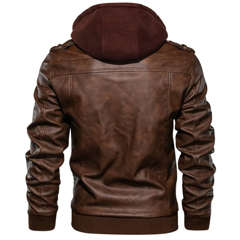 Leren Jack in met voering en capuchon voor mannen in de kleur Zwart voor heren in stijl ideaal voor de herfst.